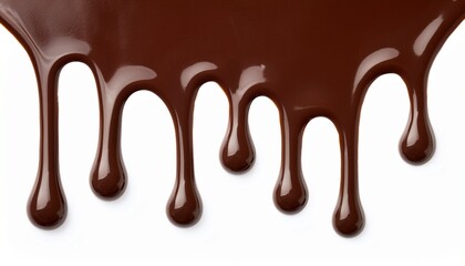 liquid chocolate dripping down in smooth streams isolated on white background