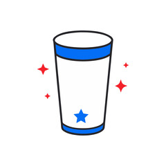 Clean glass with blue accents and red stars on black background