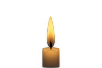 Lit candle burning with a bright flame on a transparent background, symbolizing hope, spirituality, and remembrance