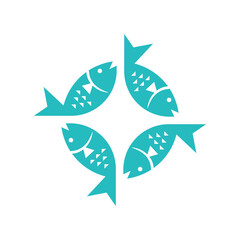 Four Teal Fish Circular Logo symbol icon flat stock vector design
