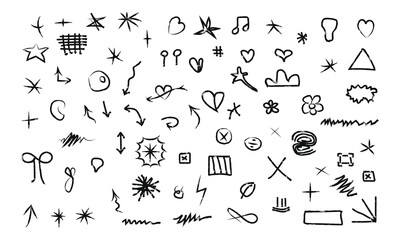 Hand-Drawn Doodle Symbols and Shapes Collection | Sketchy Hearts, Stars, Arrows & Creative Abstract Marks