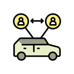 Car sharing color icon. Rental vehicle. Urban transportation, mobility. Travel people. Vacation car flat symbol. Isolated illustration.