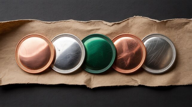 Five oval polished stones with decorative edges on textured paper