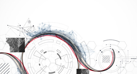 Abstract background. Scientific and technological concept with the use of technical elements formed in the shape of a circle. Line art. Vector