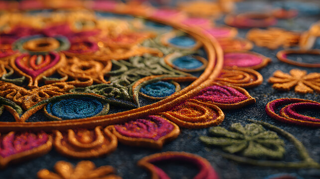 Intricate rangoli design for Diwali, colored powder rt