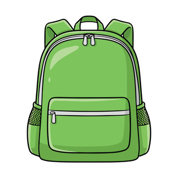 Classic Green School Backpack Kids Back to School Cartoon Vector Illustration Clipart