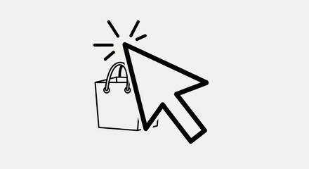 Digital shopping icon with click pointer and shopping bag for web purchase concept