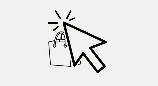 Digital shopping icon with click pointer and shopping bag for web purchase concept