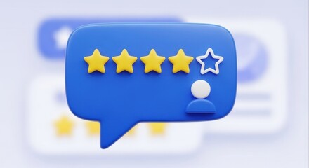 Captivating three-dimensional illustration showcasing customer feedback with five star ratings and