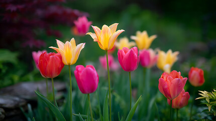 Obraz premium red and yellow tulips