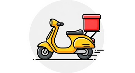 Vibrant yellow scooter with red delivery box offers a contemporary transport solution for urban