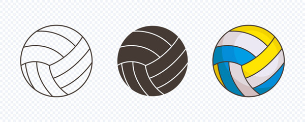 Naklejka premium Set of volley ball vector. volley ball logo vector. Outline, silhouette and flat vector ball