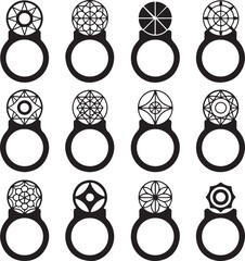 Fototapeta premium Ring icon set, jewelry, gemstone, diamond, luxury accessory, engagement band, wedding