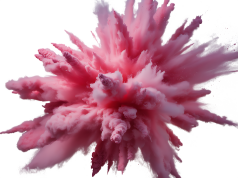 Pink powder explosion on transparent background, abstract burst of color and energy