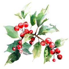 Fototapeta premium Vibrant watercolor holly branch illustration