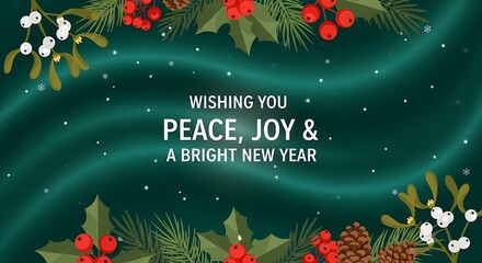 Festive christmas and new year greeting with holly and mistletoe