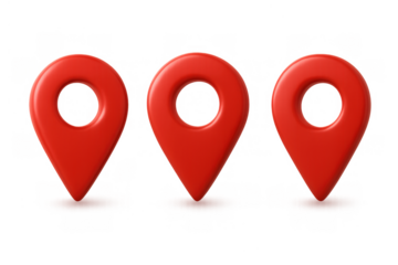 Red 3d location pin markers on transparent background showing gps navigation pointer destination