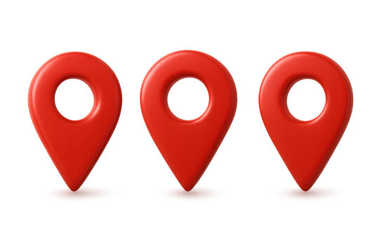 Red 3d location pin markers on transparent background showing gps navigation pointer destination