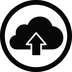 Illustration cloud upload arrow icon inside circle silhouette vector