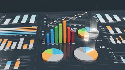 Dynamic 3D Bar Charts and Pie Graphs Illustrating Business Growth and Financial Data Analysis. - Powered by Adobe