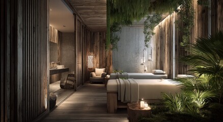 Tranquil spa retreat with natural elements.