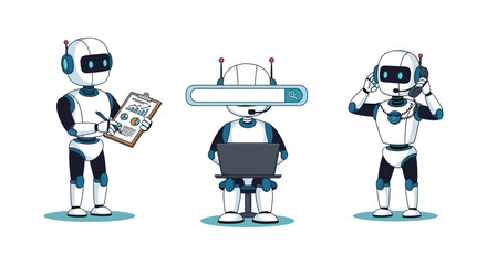 ai business robots for data analysis online search and customer support symbolizing modern automation and digital transformation.