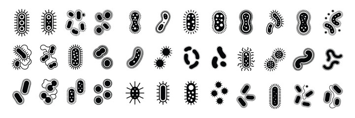 Bacteria collection featuring diverse microbiology microorganism shapes