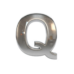 Shiny Metallic Letter Q With Realistic Texture And Reflections Isolated On Transparent Background
