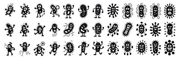 Fun germs and bacteria characters for science or health illustrations