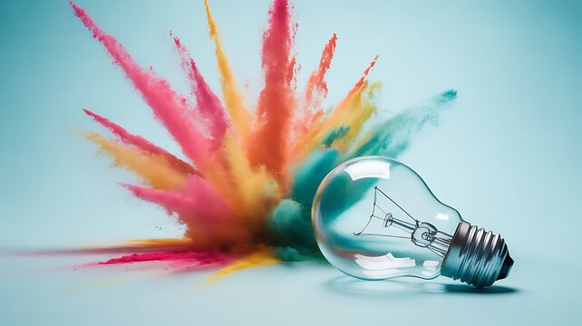 Explosion of colored powder behind a light bulb