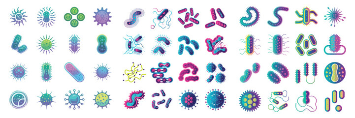 Colorful collection of stylized germs and bacteria for science projects