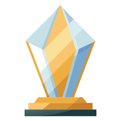 A modern geometric trophy illustration with sharp crystal shapes, golden highlights, and clean reflections, isolated on a white background