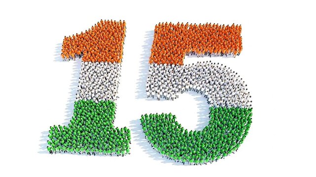 Forming Number Fifteen with a Crowd on White Background