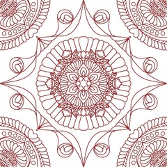 Intricate Flower Mandala Coloring Page Outline Art. Anti-stress Zen Design.