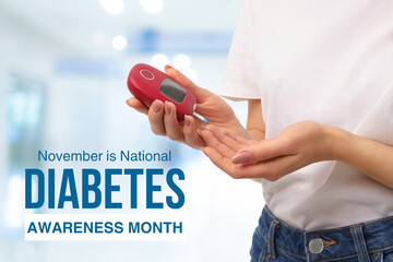 Person holds a diabetes meter with focus on health awareness