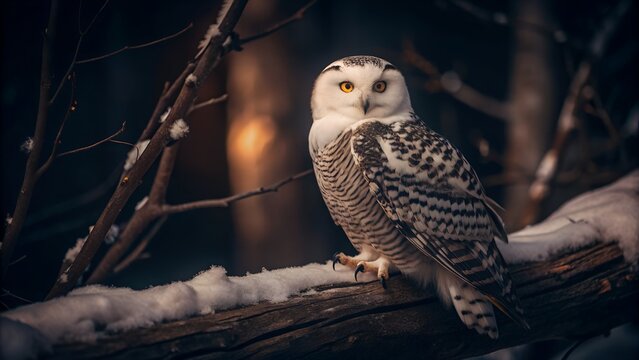 snowy owl perched on bare branch soft diffused li for web and graphic design - Powered by Adobe