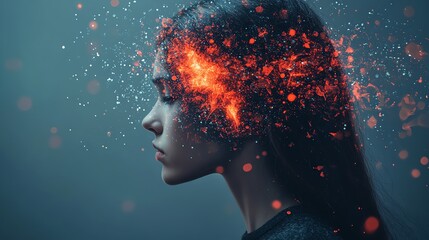 Overwhelming information data explode out of head of young human brain, too much media, too much information, maximalism, news, social media addiction Generative AI image weber