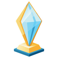 A modern geometric trophy illustration with sharp crystal shapes, golden highlights, and clean reflections, isolated on a white background