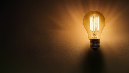 warm glowing light bulb illuminates a dark room casting soft shadows on the wall perfect for home decor interior design and energy efficiency concepts design invention vintage