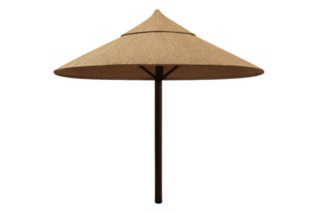 Straw beach umbrella providing shade for tropical vacation, summer travel, outdoor relaxation, and holiday leisure