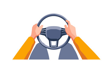 Person driving a car with both hands on the steering wheel. Vector illustration.