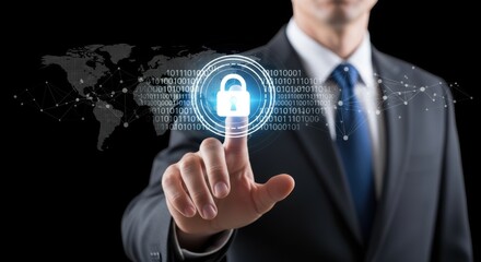 Businessman accessing secure digital network with data protection and global connectivity for modern technology and business