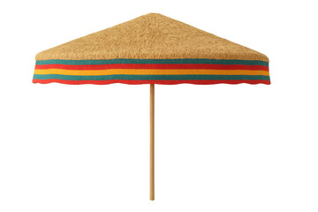 Straw beach umbrella with rasta stripes, providing summer shade and tropical relaxation on transparent background
