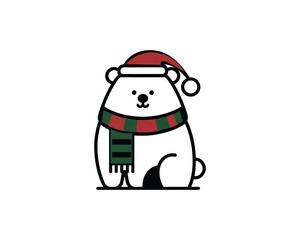 Cute polar bear wearing Christmas hat