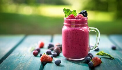 vibrant berry smoothie in glass garnished with fresh mint outd
