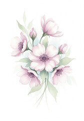 Fototapeta premium Soft pastel watercolor flowers with gentle petals, light washes, dreamy gradients, delicate brushstrokes, minimal composition