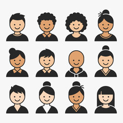 A collection of cartoon faces with different hairstyles and facial features.