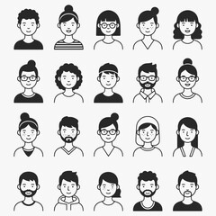 A collection of cartoon faces with different hairstyles and facial features.