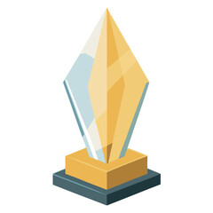 A modern geometric trophy illustration with sharp crystal shapes, golden highlights, and clean reflections, isolated on a white background