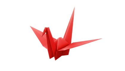 Traditional Red Origami Crane Isolated on White | Japanese Paper Bird Symbol